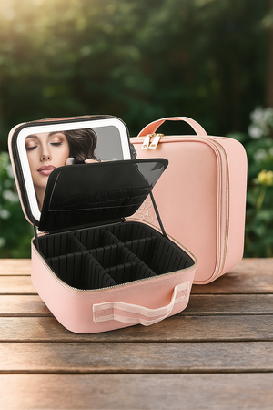 Organizador de maquillaje portátil con espejo LED