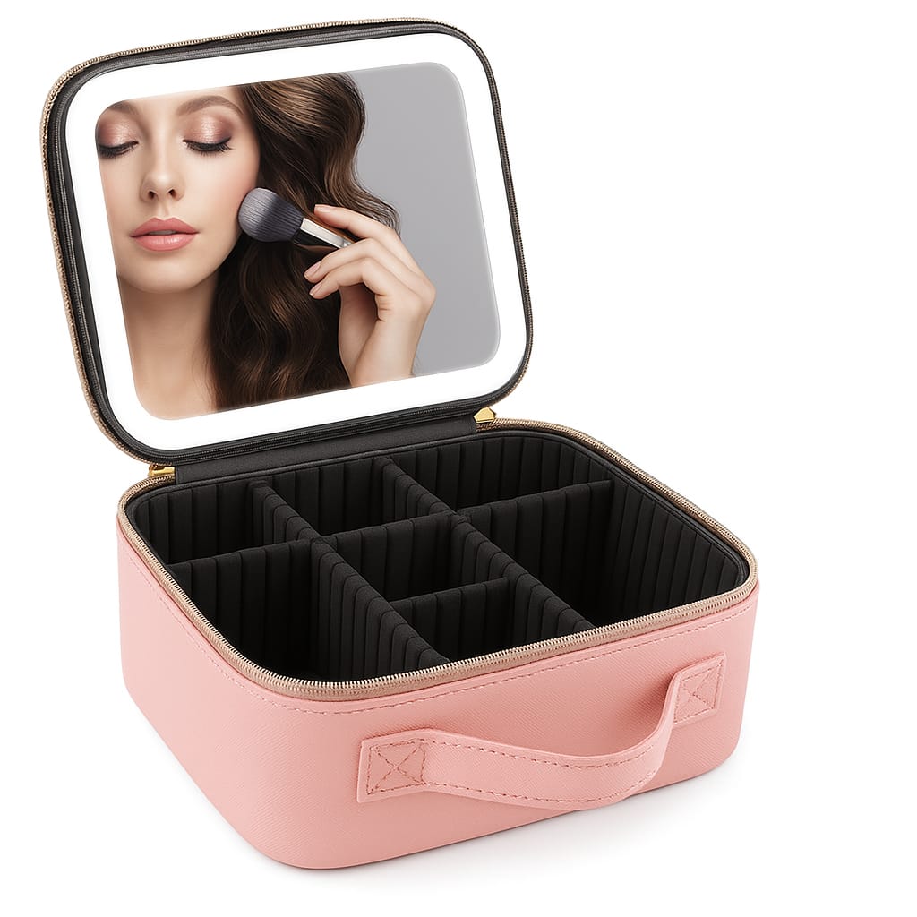 Organizador de maquillaje portátil con espejo LED